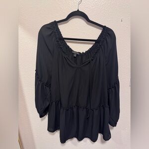 Lane Bryant Black Ruched Peasant Top